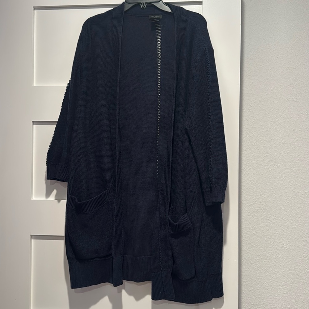 Ann Taylor Factory navy blue  cardigan. 3/4 sleeves. Very pretty
